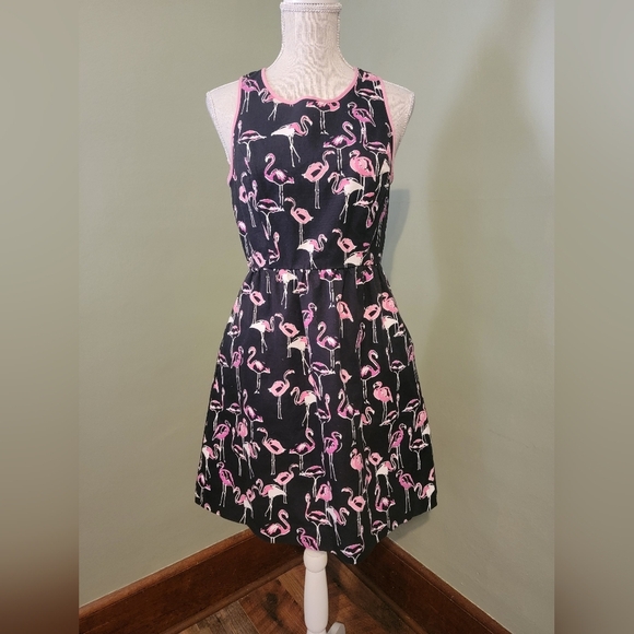 Summer Crown & Ivy Flamingo Black Pink Size 4 Woman's Dress Cotton C34 - Picture 1 of 9